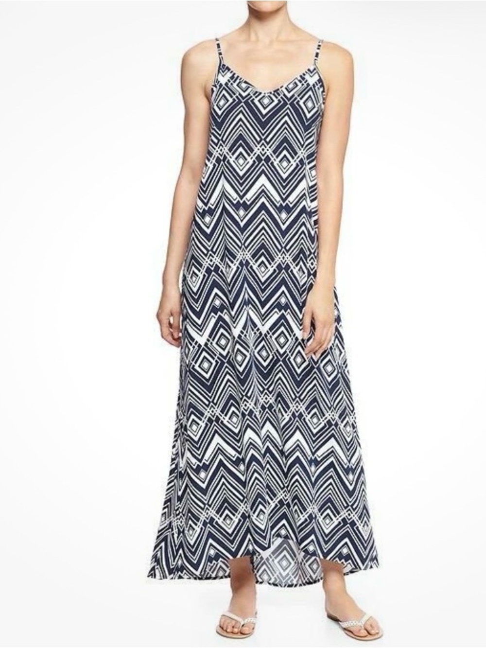 Gap Factory Maxi Dress. Navy Geo Print. Hi-Low hemline.  Size M. 100% rayon.